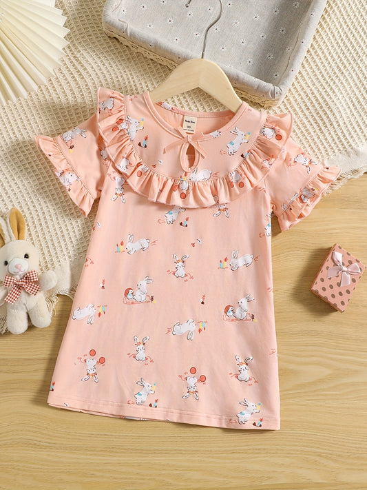 Toddler Girls Rabbit Graphic Casual Dress Kids Summer Clothes