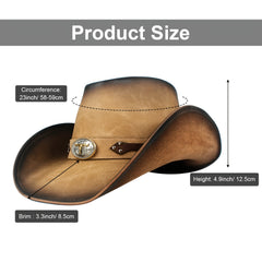 MUMUWU Leather Cowboy Hat Outdoor Wide Brim Cowgirl Hat Light Brown Khaki