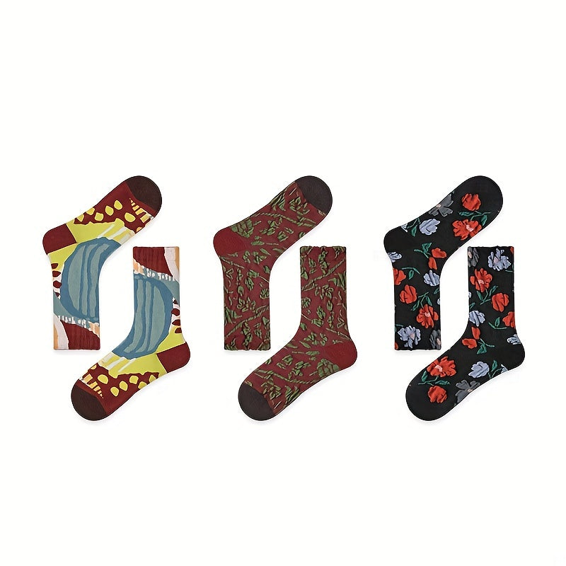 3 Pairs Geometric Pattern Socks for Women