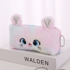Plush Tie Dye Cat Zipper Pencil Bag Organizer Coin Purse Wallet