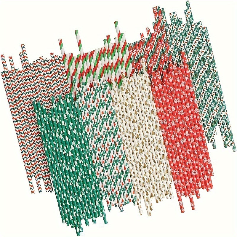 80pcs Christmas Paper Straws Decorative Straws Christmas Party Supplies