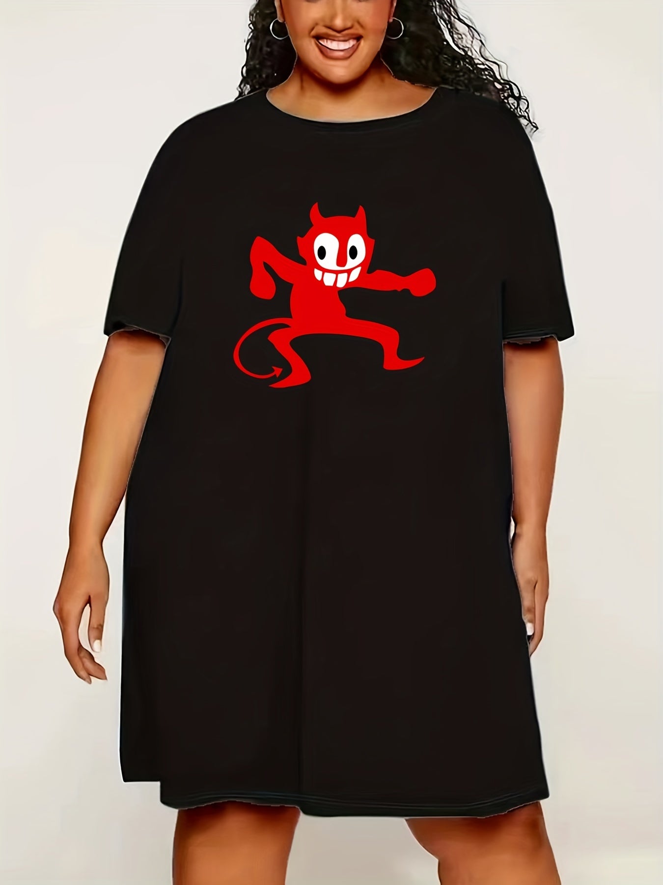  Devil Print Short Sleeve Round Neck Tee Nightdress