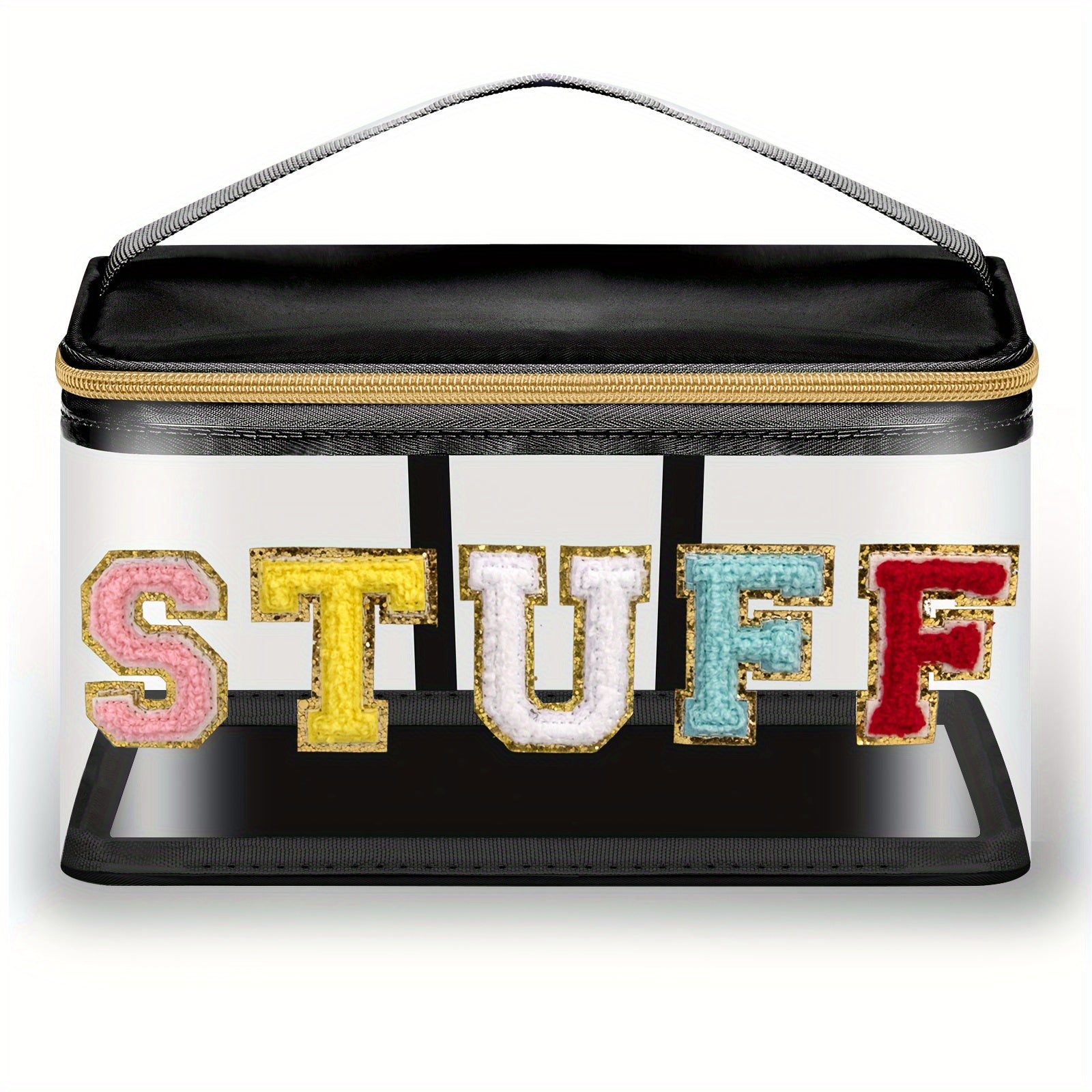 Chenille Letter Clear Makeup Bag Glitter Cosmetic Handbag