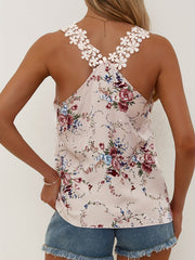 Floral Print Lace Strap V Neck Sleeveless Top