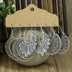 Retro Style Antique Silver 3 Pairs Earrings Set