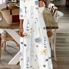 Floral Print Short Sleeve Square Neck Maxi Dress