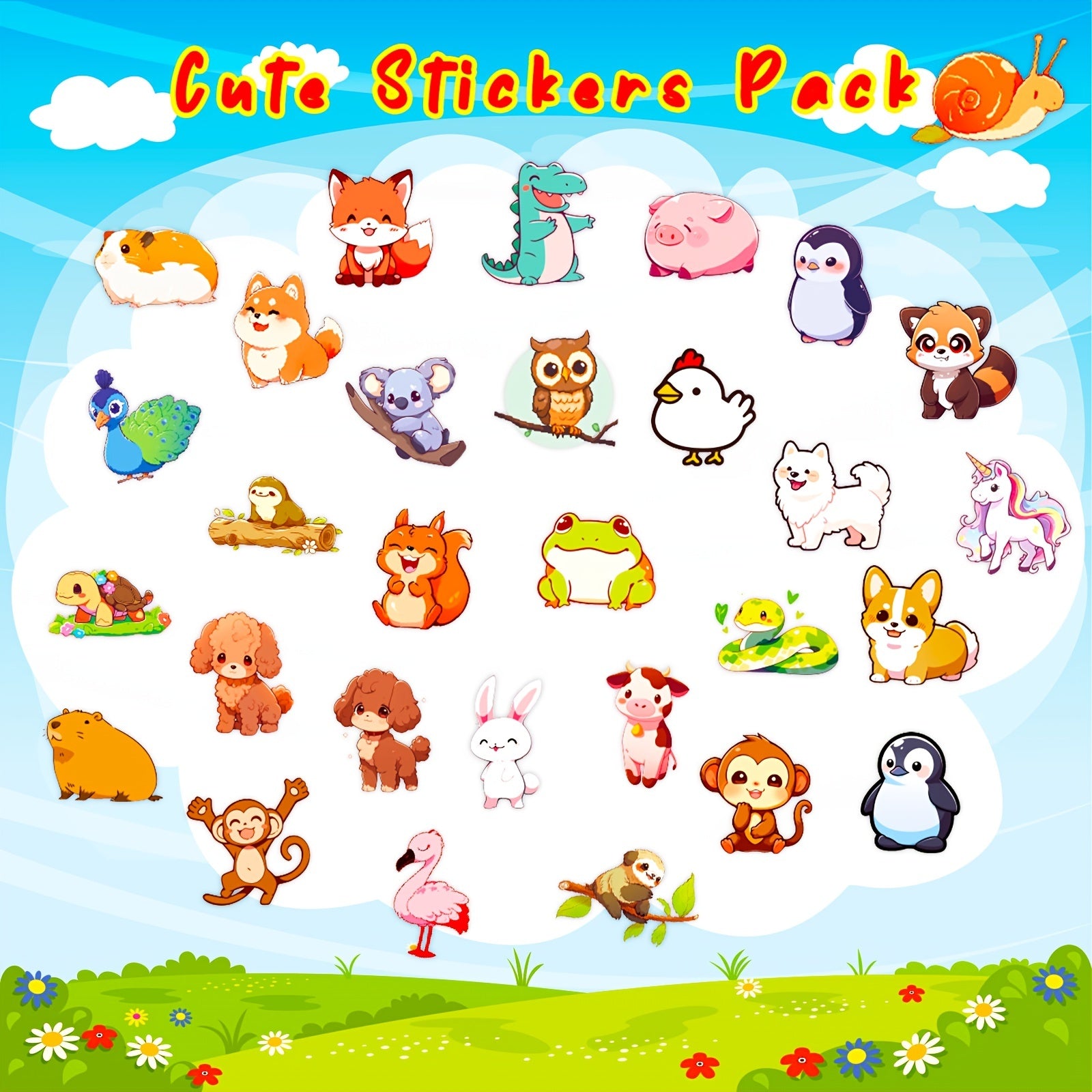 50pcs Colorful Small Animal Stickers Vinyl Waterproof Stickers