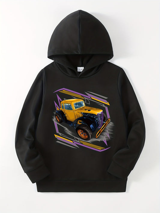 Cartoon Car Print Boys Hooded Sweatshirt for Spring Fall