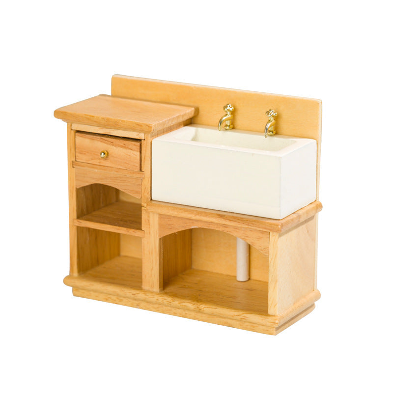 1:12 Scale Wooden Vanity with Mirror Rustic Bathroom & Kitchen Decor