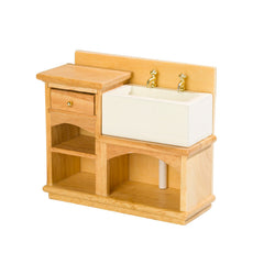1:12 Scale Wooden Vanity with Mirror Rustic Bathroom & Kitchen Decor