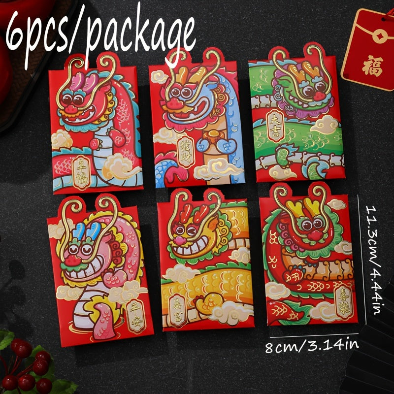 6pcs Dragon Year Red Packet Cartoon 3D Year Press Universal Spring Supplies