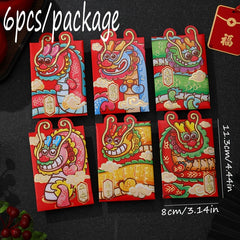 6pcs Dragon Year Red Packet Cartoon 3D Year Press Universal Spring Supplies