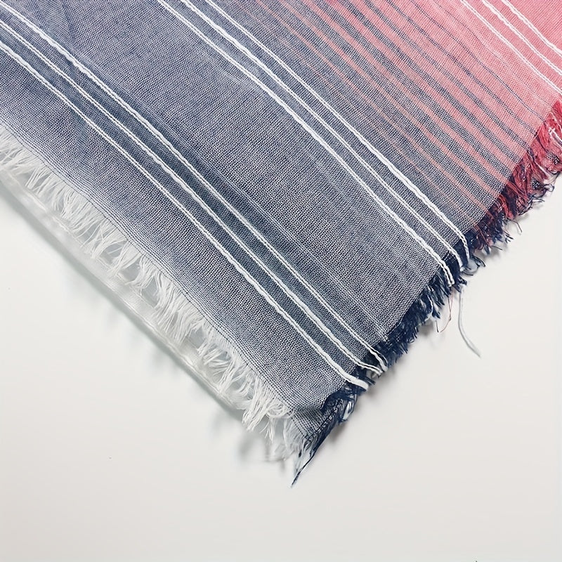 Gradient Striped Scarf Casual Frayed Edge Shawl