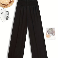  Solid Ruffle Trim Wide Leg Trousers