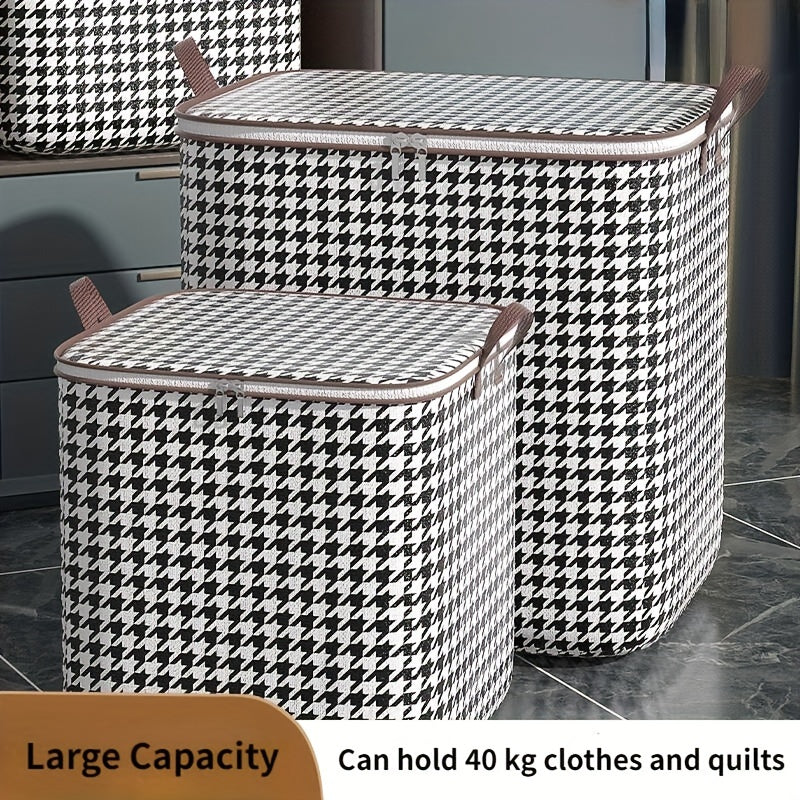 Large Capacity Houndstooth Storage Box Lightweight Zipper Container
