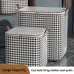 Large Capacity Houndstooth Storage Box Lightweight Zipper Container