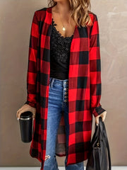 Plaid Print Long Sleeve Open Front Cardigan
