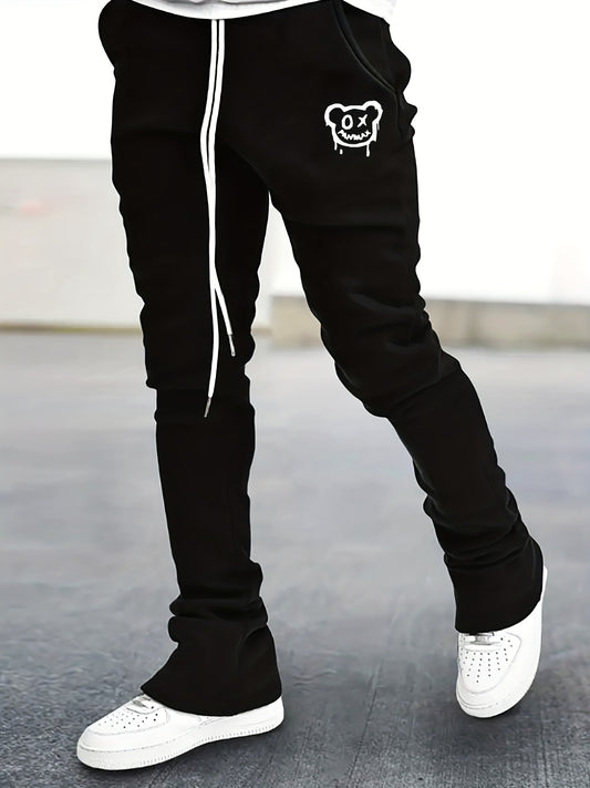 Cartoon Bear Flare Pants with Drawstring