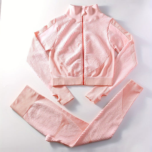 Quick Dry Seamless Workout Set with Zip Up Jacket & Leggings