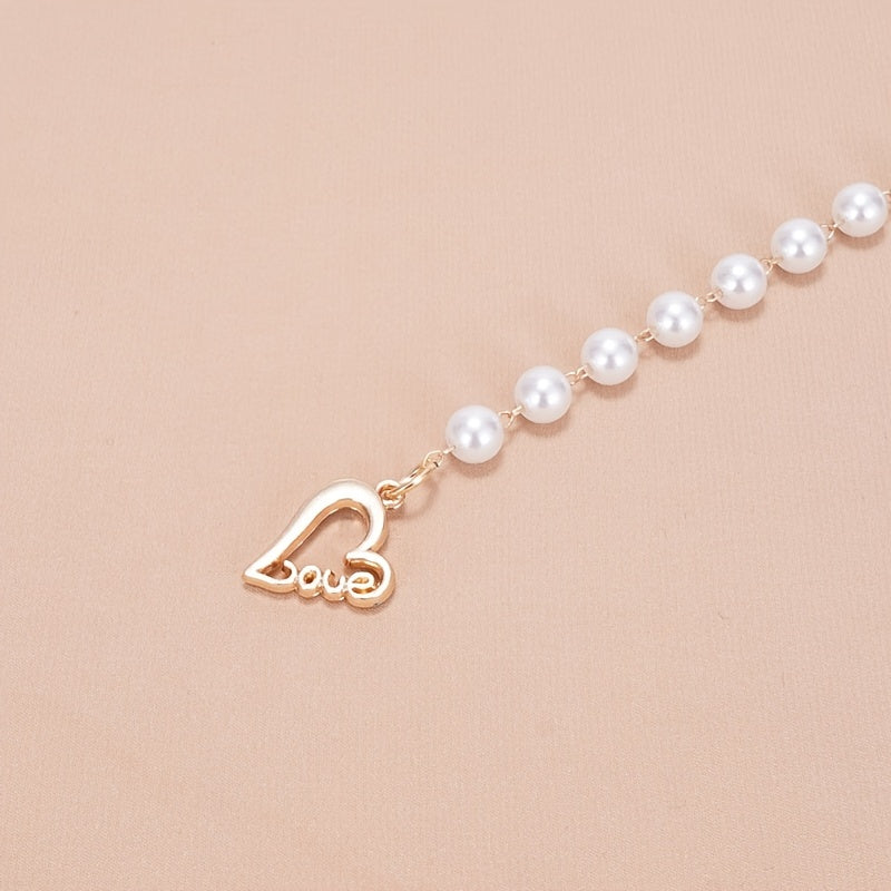 Faux Pearl Waist Chain Belt Floral Decor Sweater Stiletto Belt