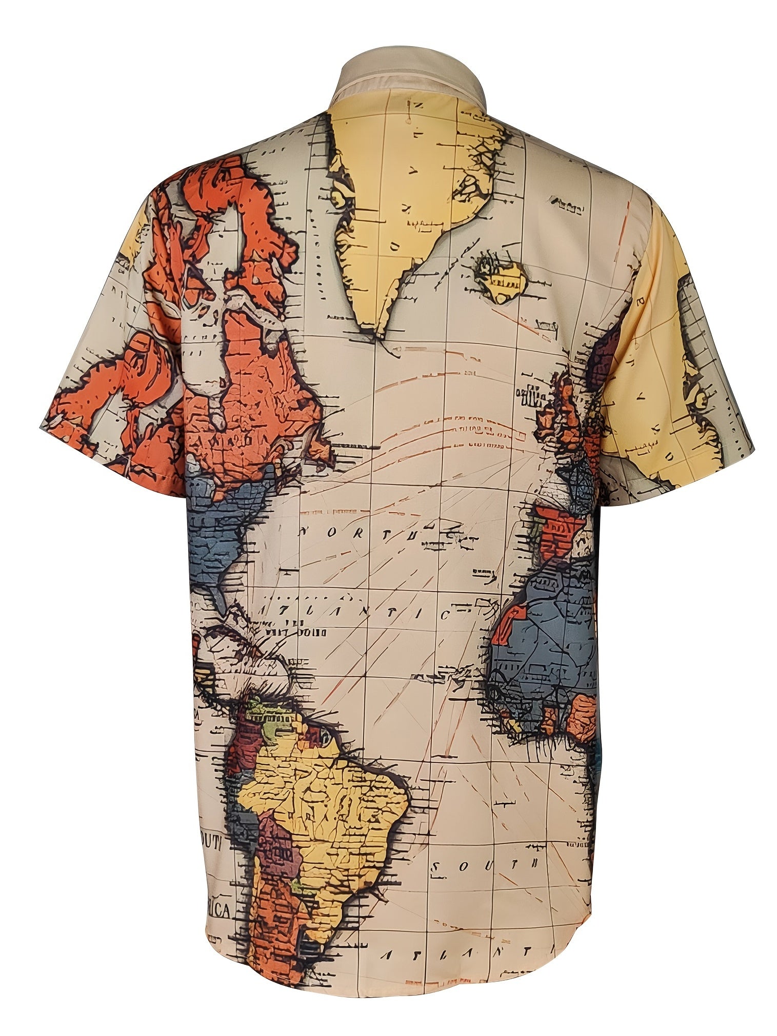 Map Print Men's Casual Short Sleeve Shirt - Summer Vacation Resort Top