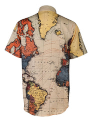 Map Print Men's Casual Short Sleeve Shirt - Summer Vacation Resort Top