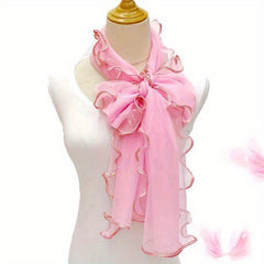 Ruffles Layer Lace Scarf Solid Gauze Shawl Head Wrap
