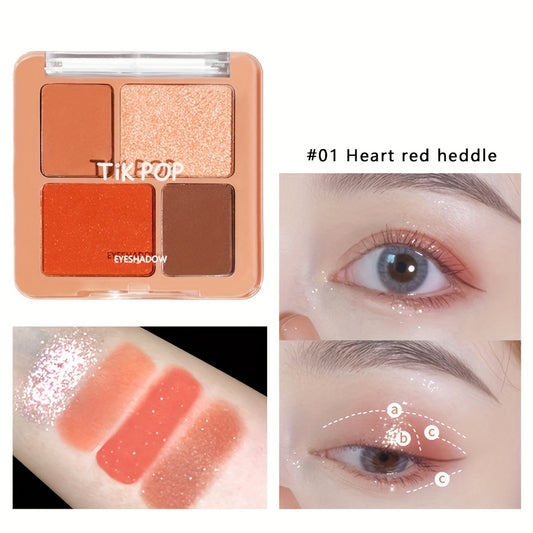 4 Color Geometric Eyeshadow Palette, High Pigmented, Pearly Finish