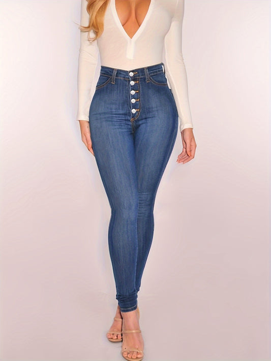  High Rise Skinny Jeans with Button Fly