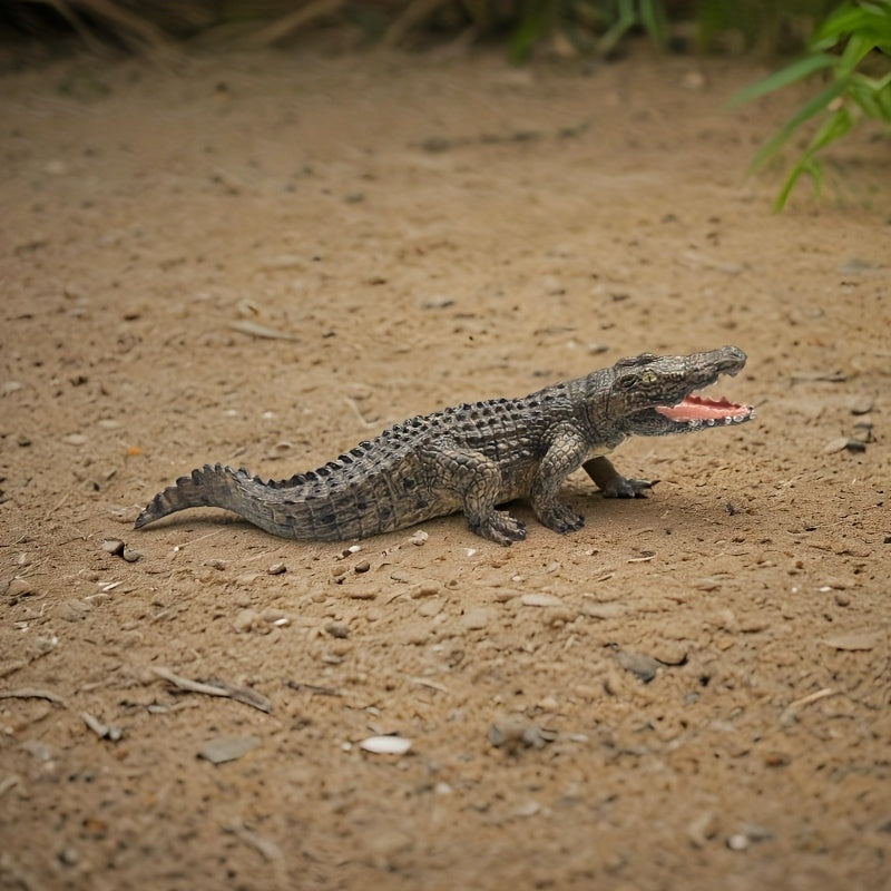 Durable Prehistoric Crocodile Model with Open Mouth & Fangs for Outdoor Use