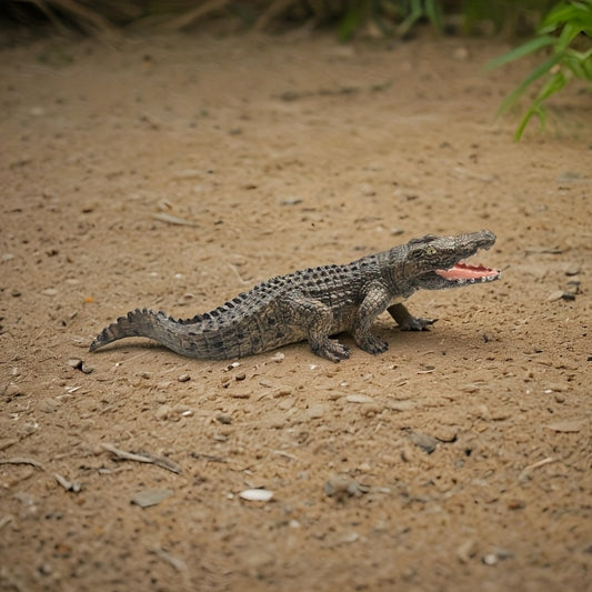 Durable Prehistoric Crocodile Model with Open Mouth & Fangs for Outdoor Use