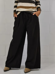  Solid High Rise Wide Leg Trousers With Pockets