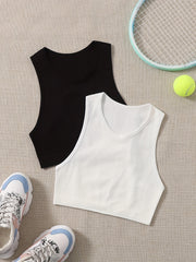  Ribbed Racer Back High Stretch Sports Bra