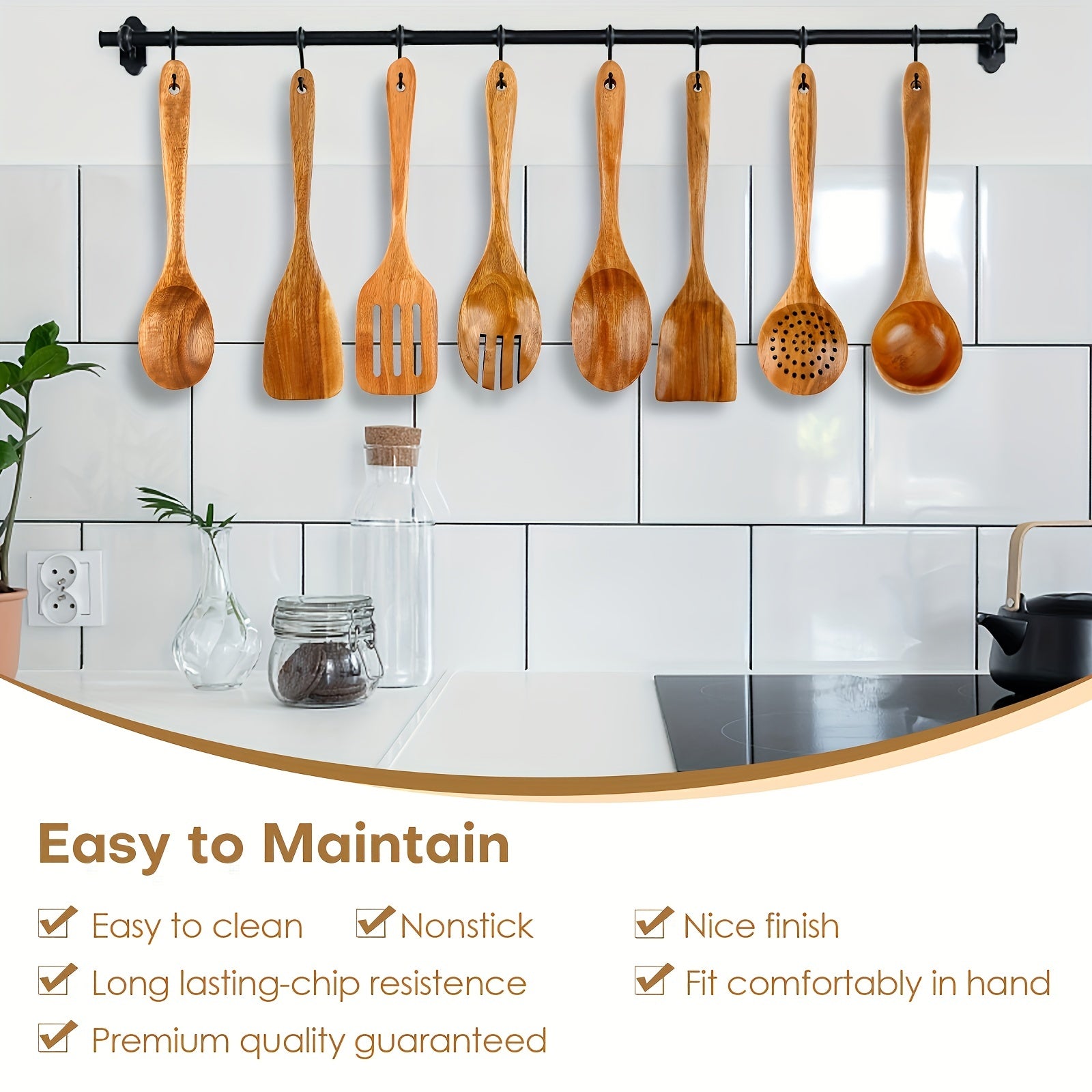 8 Pack Wooden Spoons for Cooking Nonstick Kitchen Utensil Set