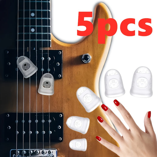 5pcs Silicone Guitar Fingertip Protectors for Stringed Instruments - 3 Sizes