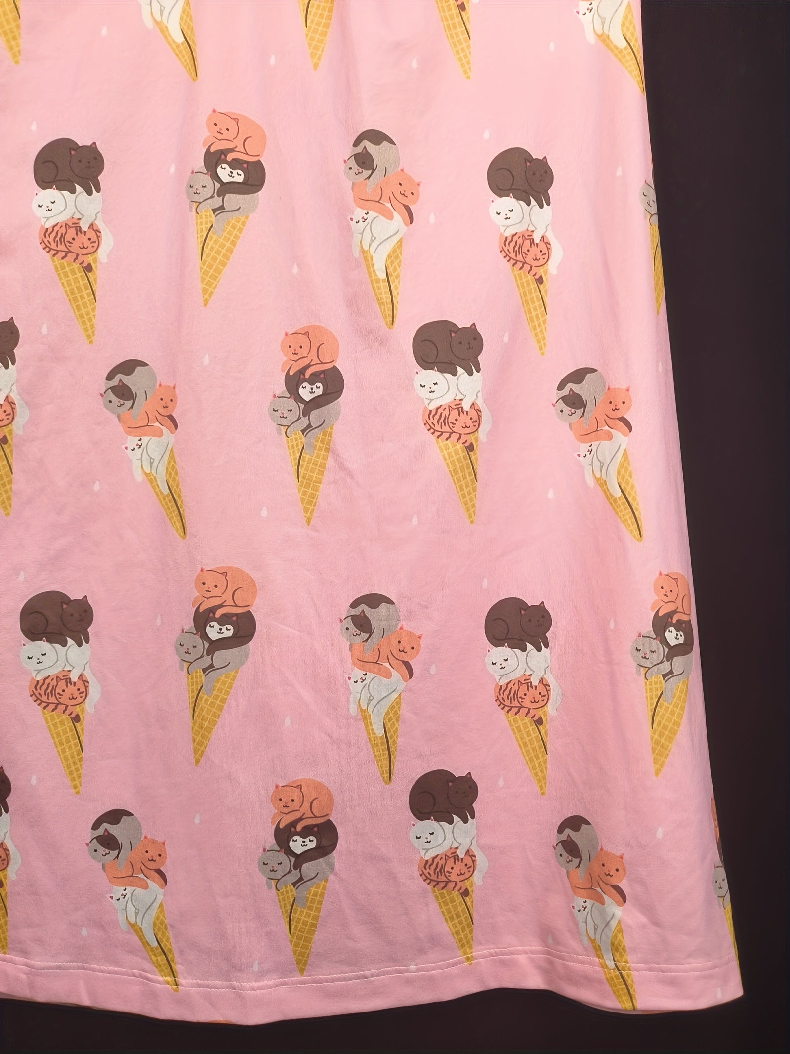  Lounge Dress Women's Plus Cat Ice Cream Print V Neck Nightdress