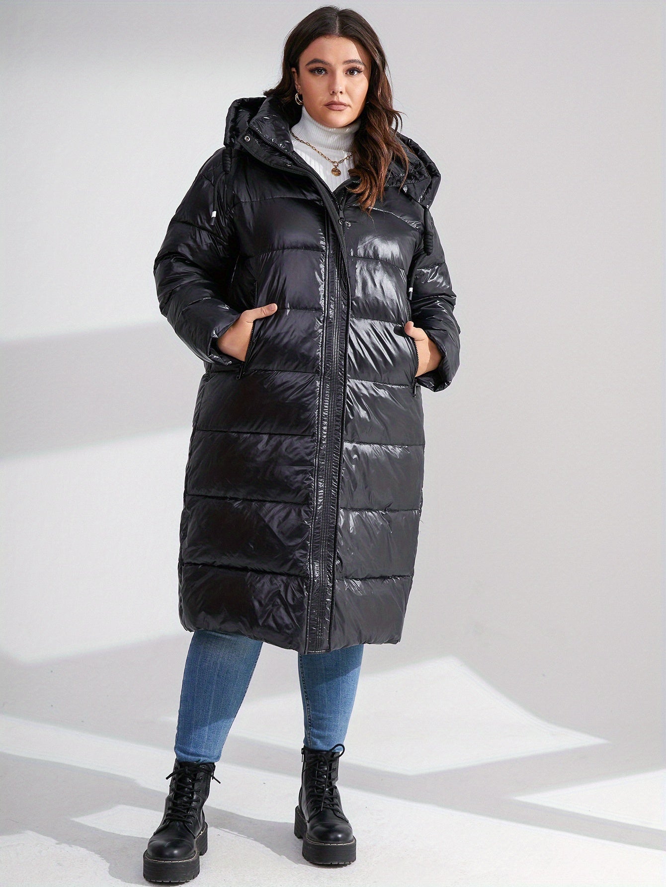 Solid Long Length Parka Hooded Outerwear Women's Clothing