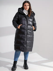 Solid Long Length Parka Hooded Outerwear Women's Clothing