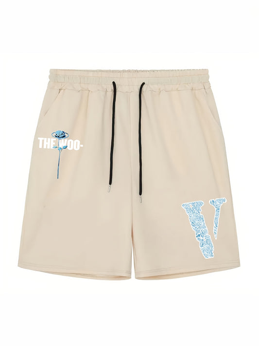Men's Casual Sports Loose THE WOO Rose Graphic Shorts