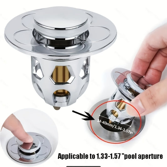 Stainless Steel Bathroom Sink Drain Pop Up Bounce Core Basin Filter Hair Catcher
