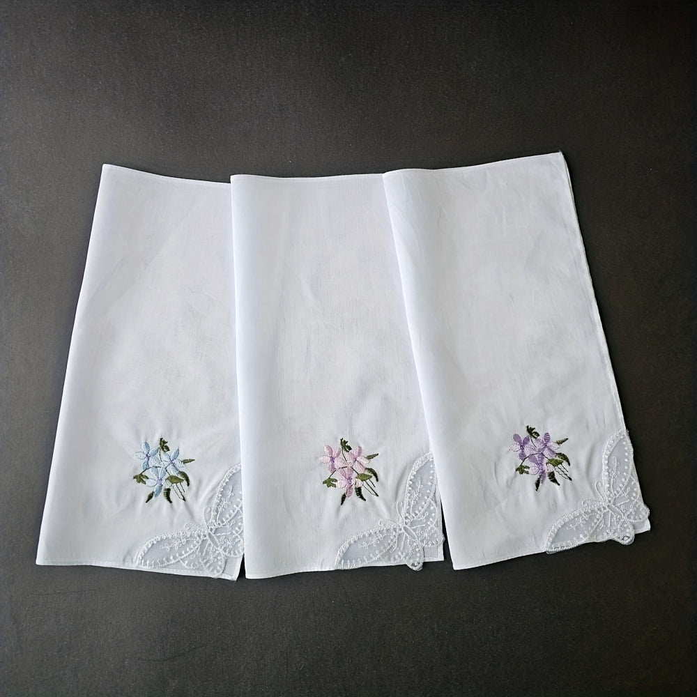 3PCS 60S Embroidered Handkerchief Lace Butterfly Wedding Hankies
