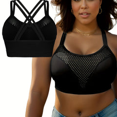  Sports Bra Solid Hollow Out Round Neck Criss Cross Bra