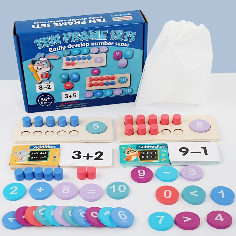 Wooden Ten Frame Math Set for Dual Player Number Learning