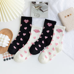 4 Pairs Women's Sweetheart Pattern Mid Tube Socks