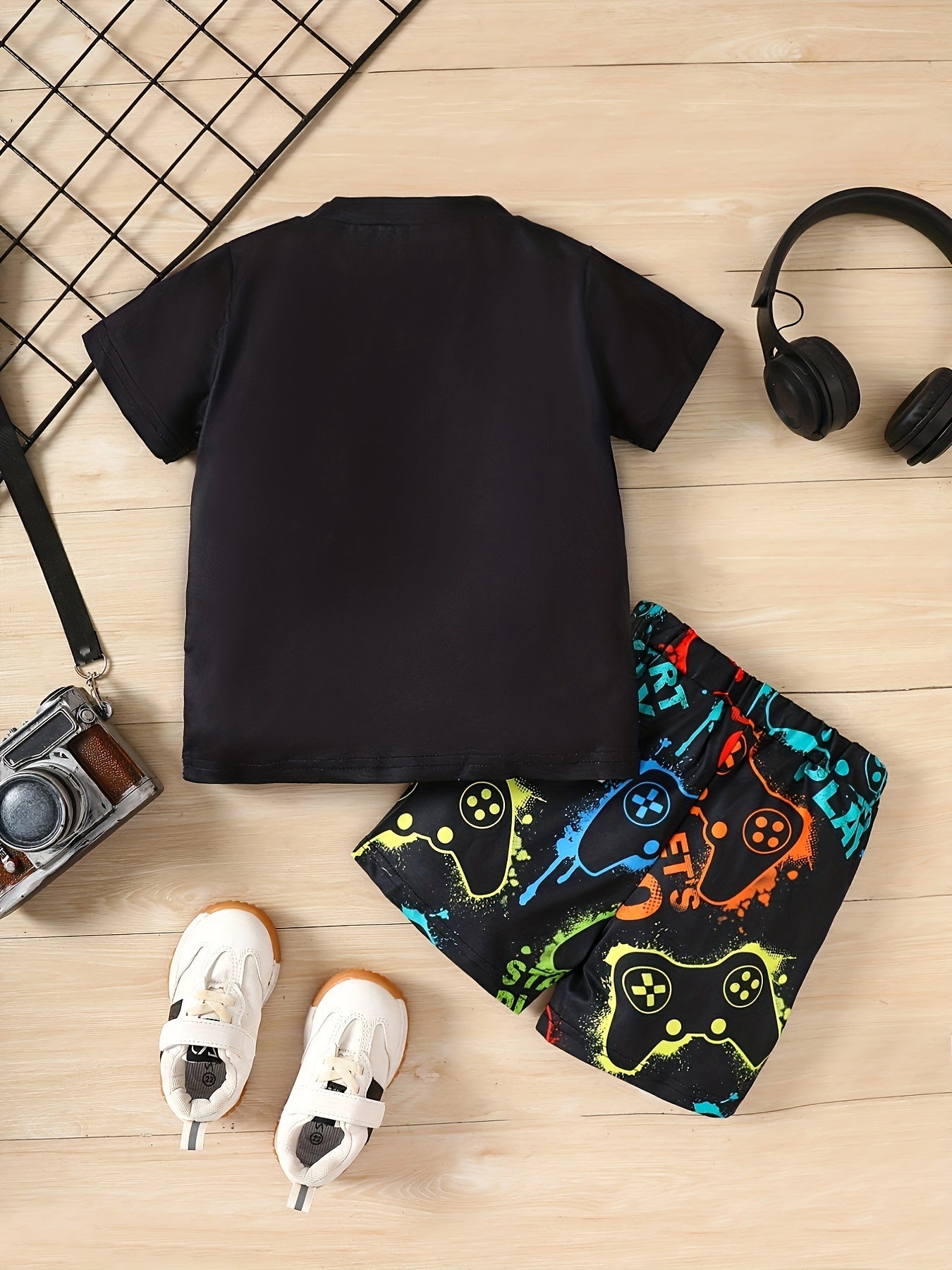 Boys Gamepad Skateboard Print Outfit T shirt & Shorts Kids Summer Clothes