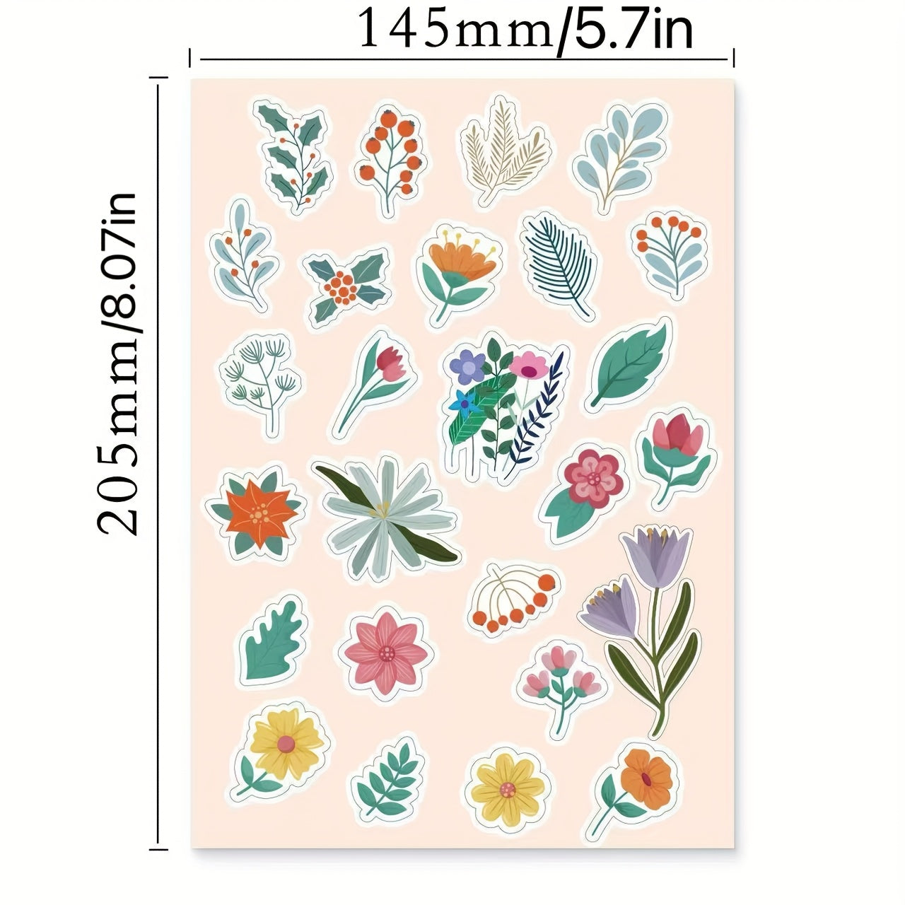 105pcs Flower Stickers Waterproof PVC for Planners Notebooks Cups