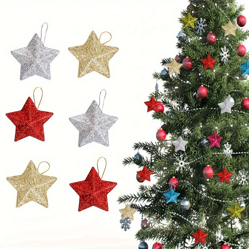 18pcs Golden Star Christmas Tree Ornaments 3D PVC Decorations