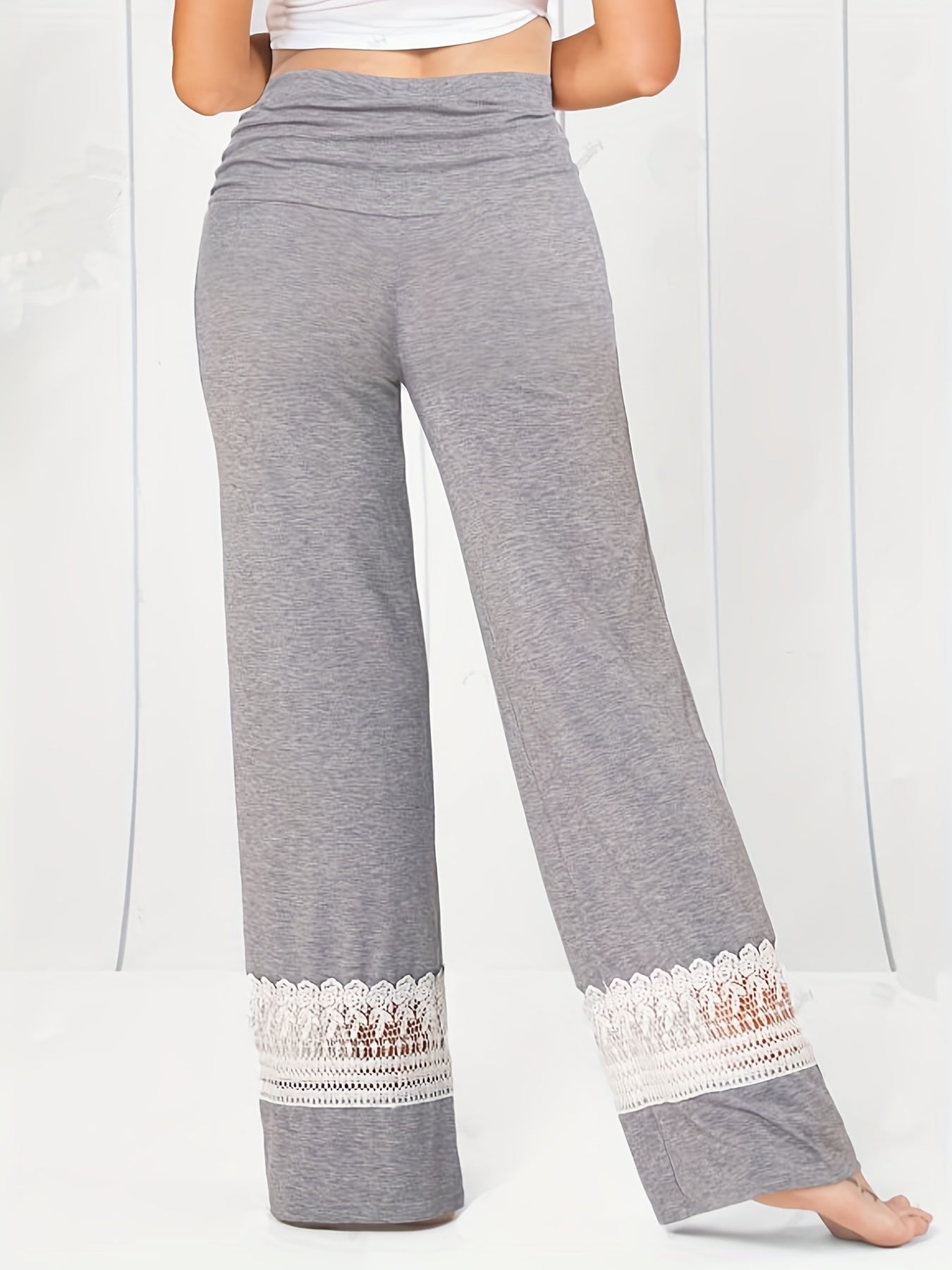  Colorblock Lace Wide Leg Pants