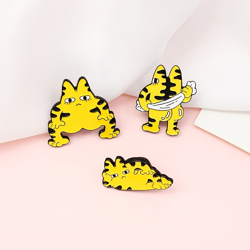 Cartoon Yellow Long Eared Cat Striped Tiger Brooch