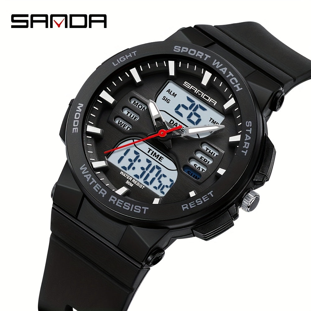 SANDA Unisex Sports Watch Dual Display LED Night Light Durable Band